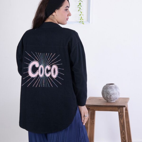 شومیز مانتویی کتان نازک نگین دار COCO