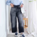 شلوار جین دخترونه کراپت واید لگ THREE JEANS 19148