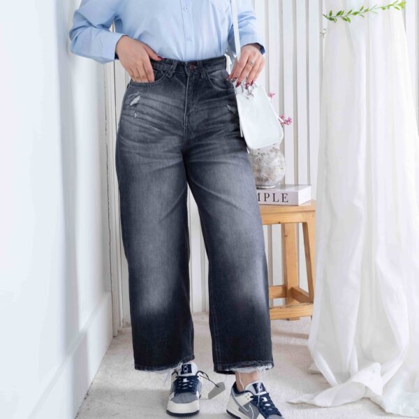 شلوار جین دخترونه کراپت واید لگ THREE JEANS 19148