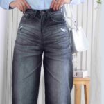 شلوار جین دخترونه کراپت واید لگ THREE JEANS 19148