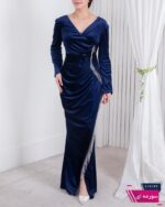 پیراهن مجلسی بلند یه طرف زنجیرROSHA/192 - Image 4