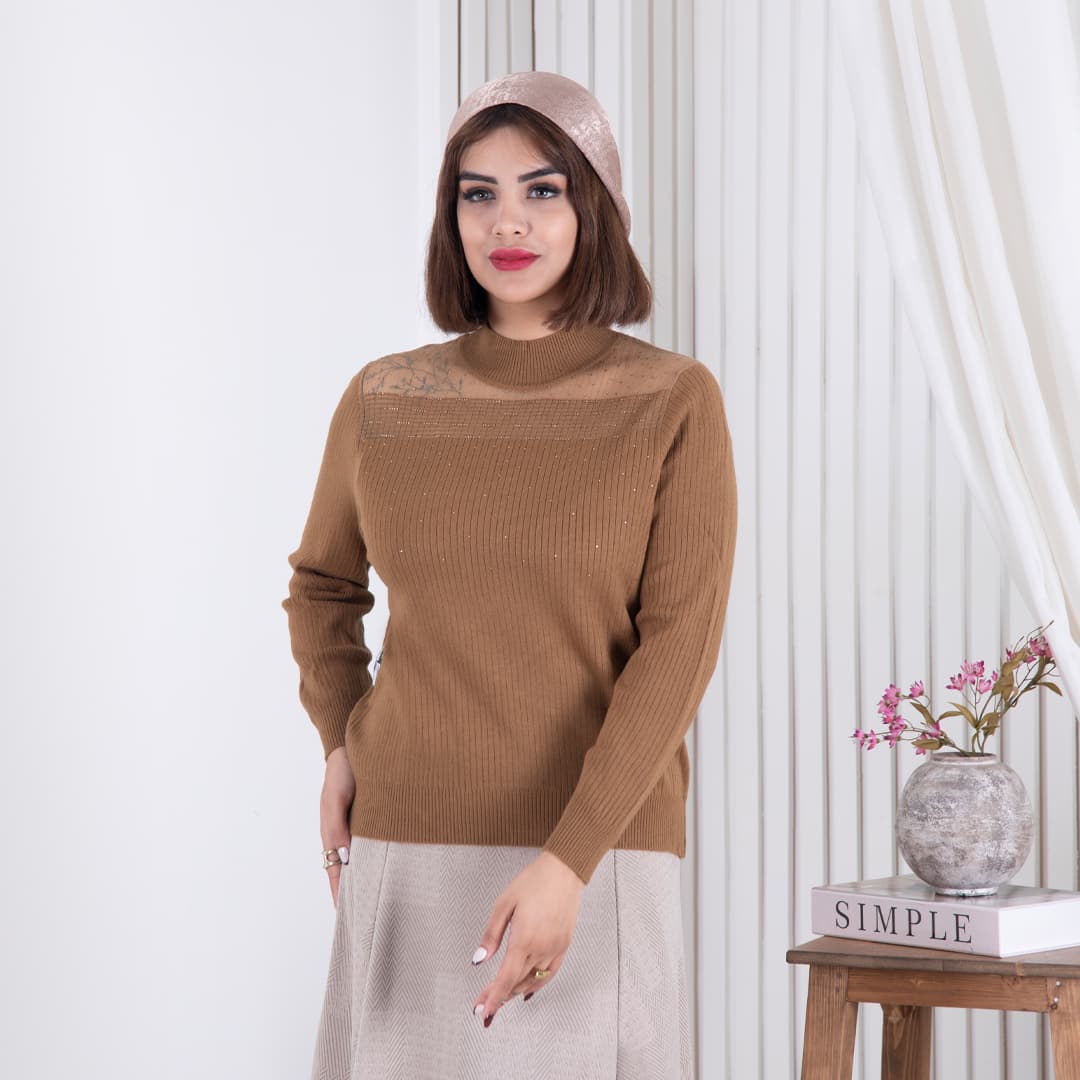 بلوز بافت دخترونه یقه تور نگین