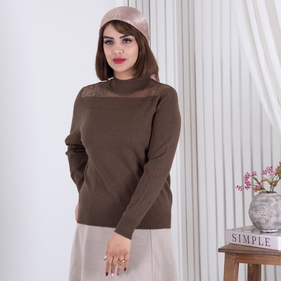 بلوز بافت دخترونه یقه تور نگین