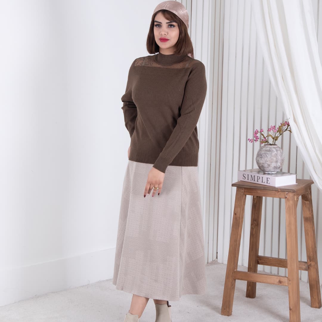 بلوز بافت دخترونه یقه تور نگین