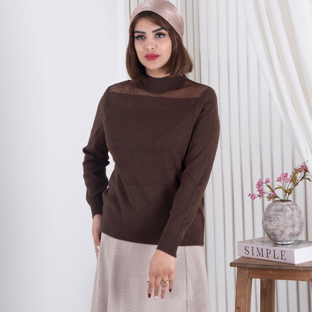 بلوز بافت دخترونه یقه تور نگین