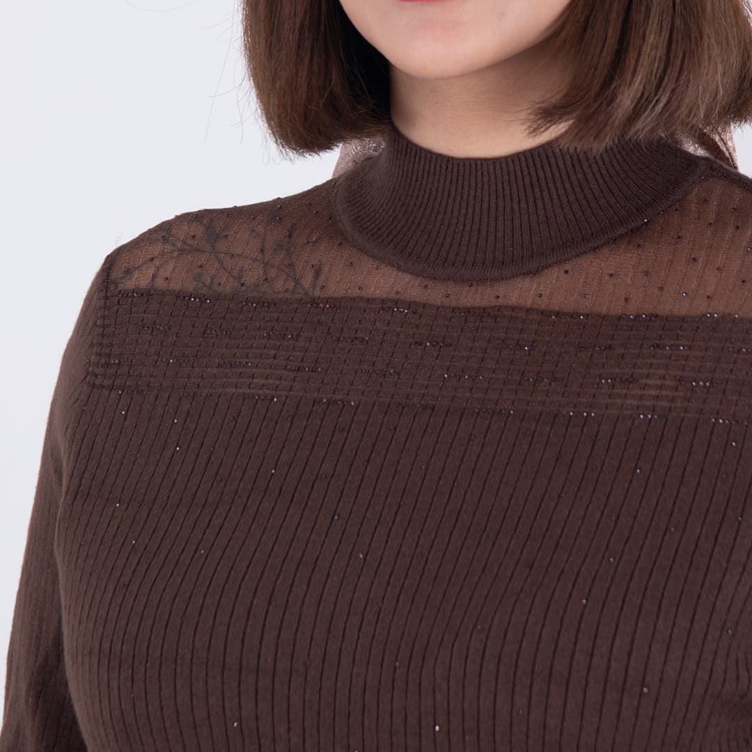 بلوز بافت دخترونه یقه تور نگین