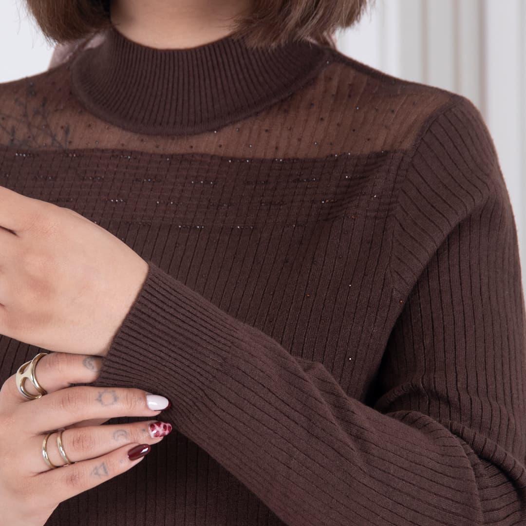 بلوز بافت دخترونه یقه تور نگین