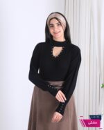 بلوز بافت دخترونه یقه 5 سانت باز نگین دار - Image 7