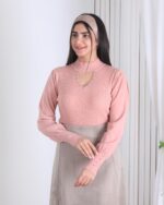 بلوز بافت دخترونه یقه 5 سانت باز نگین دار