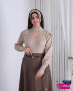 بلوز بافت دخترونه یقه 5 سانت باز نگین دار - Image 4