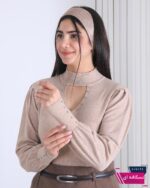 بلوز بافت دخترونه یقه 5 سانت باز نگین دار - Image 10