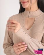 بلوز بافت دخترونه یقه 5 سانت باز نگین دار - Image 9