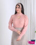 بلوز بافت دخترونه یقه 5 سانت باز نگین دار - Image 5