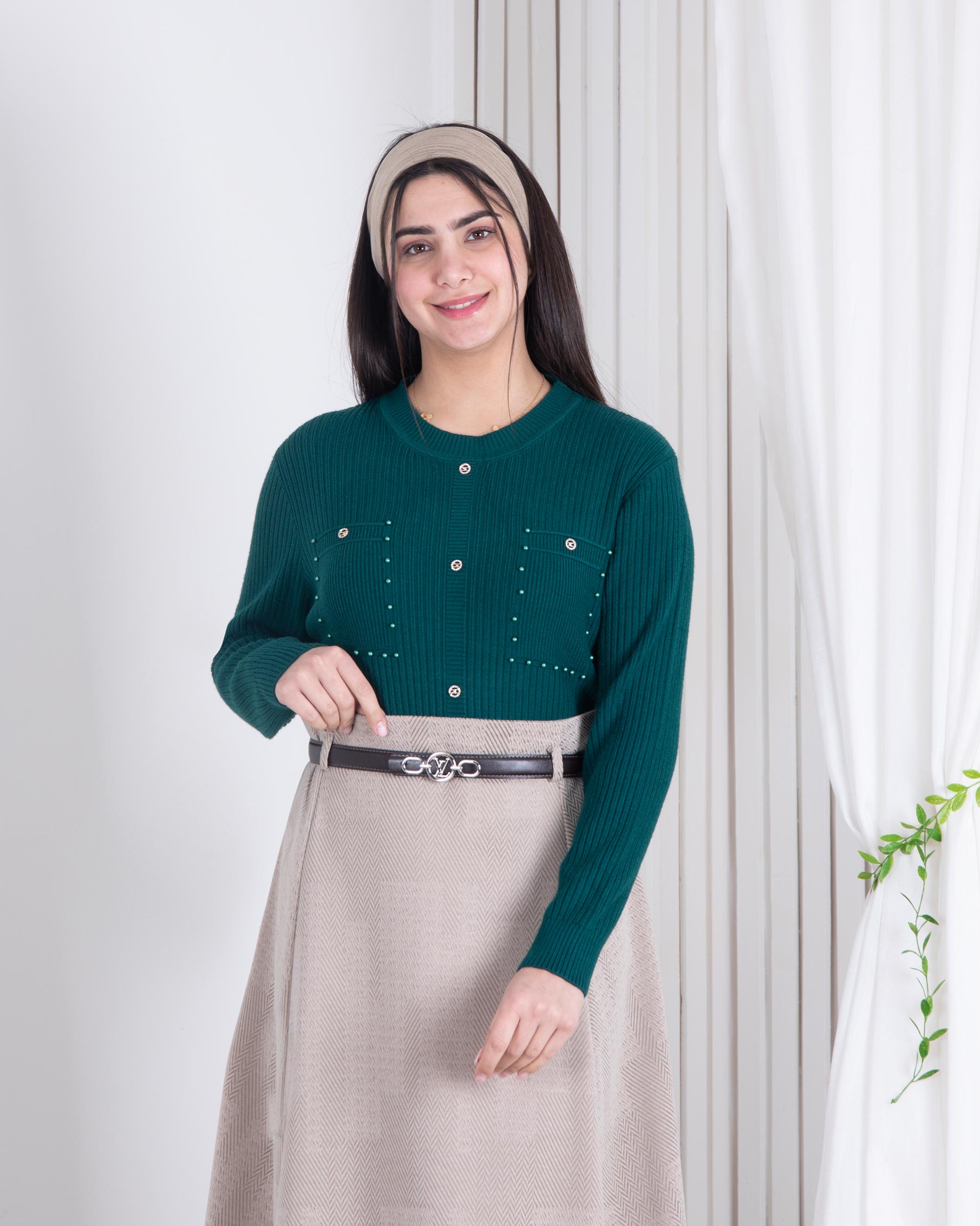 بلوز بافت دخترونه جیب نما مرواریدی بلوز بافت دخترونه جیب نما مرواریدی - Image 1