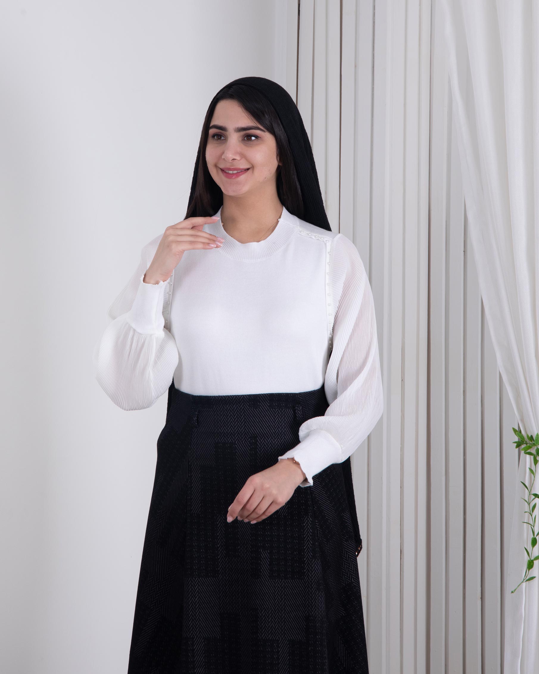 بلوز بافت کریستال آستین پلیسه بلوز بافت کریستال آستین پلیسه - Image 1