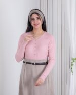 بلوز بافت دخترونه یقه هفت آستین دکمه