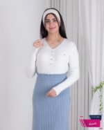 بلوز بافت دخترونه یقه هفت طرح جیب - Image 5