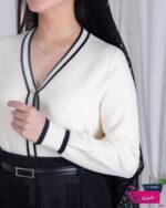 ژاکت بافت یقه هفت دکمه طلایی - Image 5