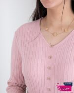 بلوز بافت دخترونه یقه هفت آستین دکمه - Image 5