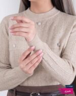 بلوز بافت دخترونه جلو دکمه جیب نما - Image 7