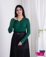 بلوز بافت دخترونه یقه هفت آستین دکمه - Image 4