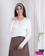 بلوز بافت دخترونه یقه هفت آستین دکمه - Image 3