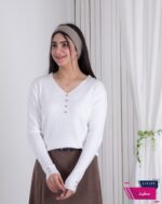 بلوز بافت دخترونه یقه هفت آستین دکمه - Image 2