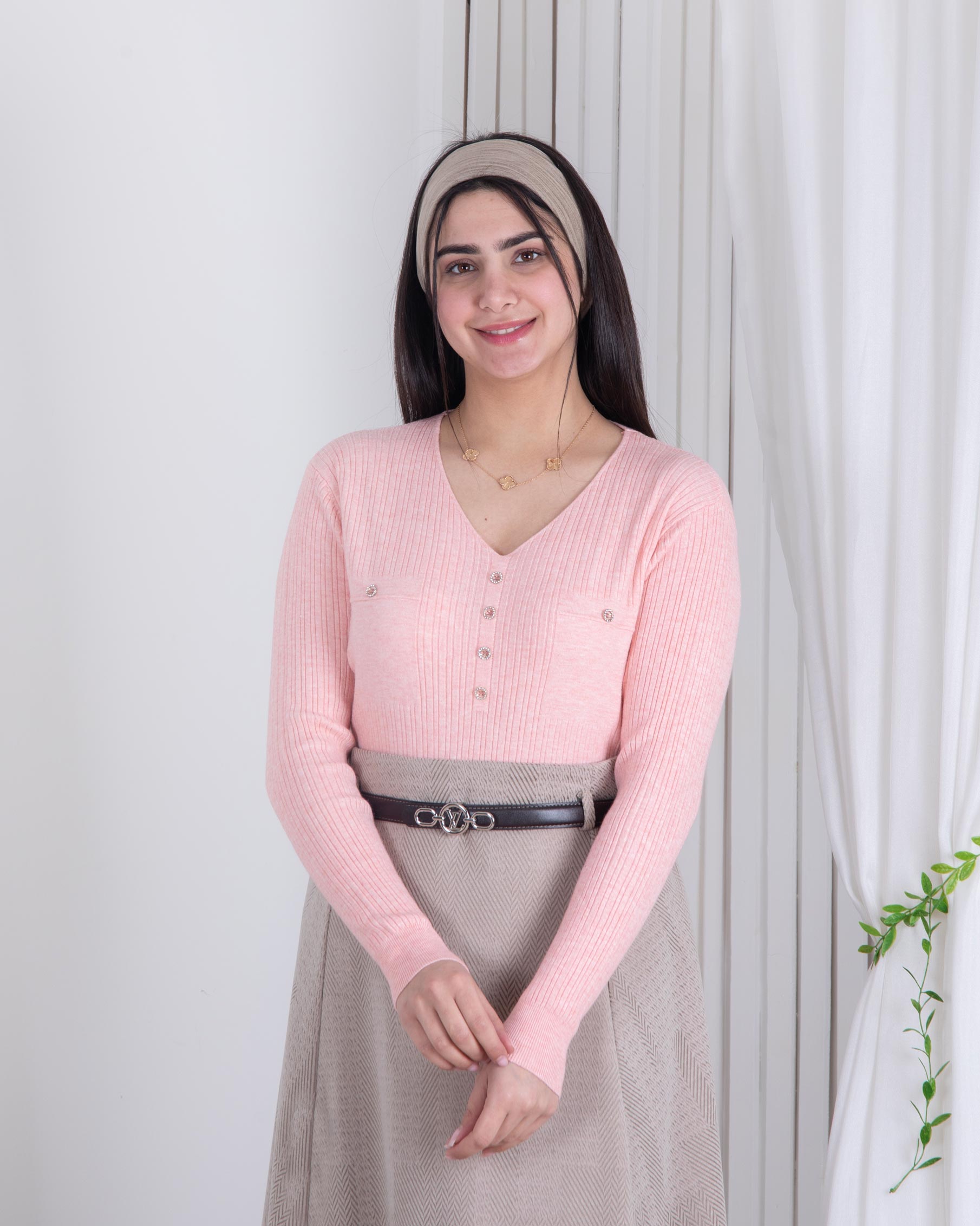 بلوز بافت دخترونه یقه هفت طرح جیب بلوز بافت دخترونه یقه هفت طرح جیب - Image 1