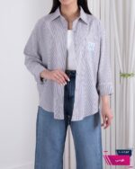 شومیز وارداتی یقه دار جیب پاپیون راه راه MINA - Image 10