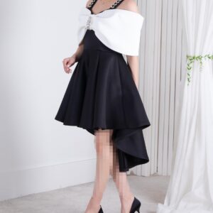 پیراهن مجلسی عروسکی دورنگ بند سنگدوزی