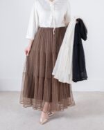 دامن وارداتی پلیسه توری نوار ساتن