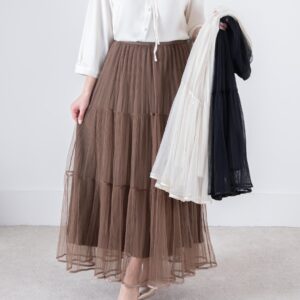 دامن وارداتی پلیسه توری نوار ساتن