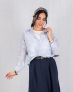 شومیز وارداتی دو تیکه شیشه ای گل QYR