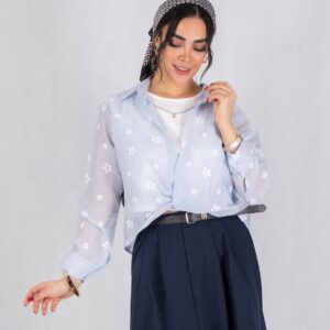 شومیز وارداتی دو تیکه شیشه ای گل QYR