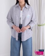شومیز وارداتی یقه دار جیب پاپیون راه راه MINA - Image 11