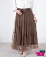 دامن وارداتی پلیسه توری نوار ساتن - Image 4