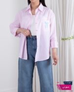 شومیز وارداتی یقه دار جیب پاپیون راه راه MINA