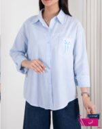 شومیز وارداتی یقه دار جیب پاپیون راه راه MINA - Image 8