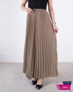 دامن وارداتی پلیسه کمربند دکمه ای - Image 2