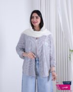 شومیز وارداتی یقه دار جیب پاپیون راه راه MINA - Image 6