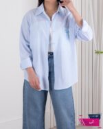 شومیز وارداتی یقه دار جیب پاپیون راه راه MINA - Image 9