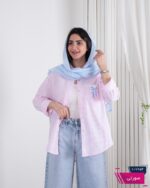 شومیز وارداتی یقه دار جیب پاپیون راه راه MINA - Image 3