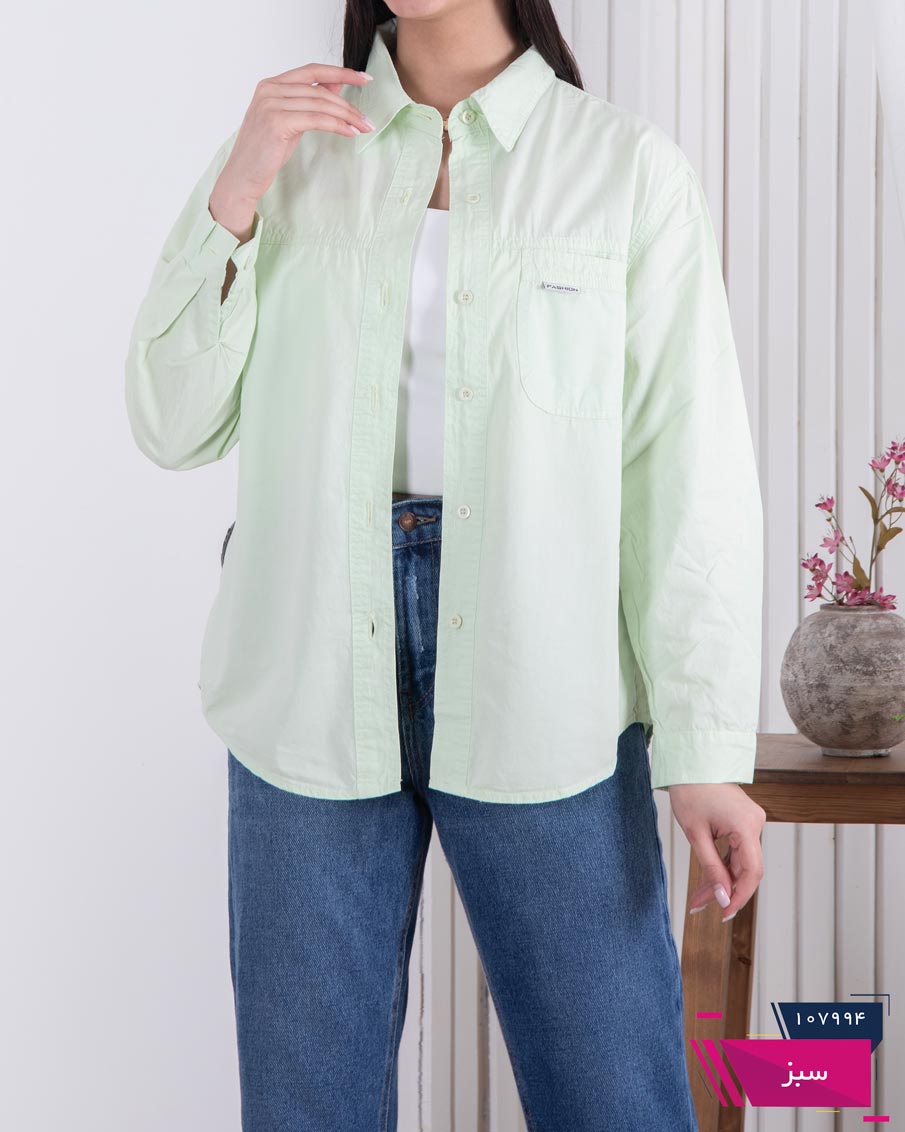 107994 شومیز کتان وارداتی تک جیب FASHION - Image 1