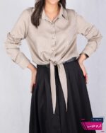 شومیز ساتن میله ای گره ای طرحدارMANA - Image 8