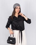 شومیز ساتن میله ای گره ای طرحدارMANA - Image 2