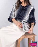 تونیک دکمه جفتی یقه بندی راه راه ARAS - Image 4