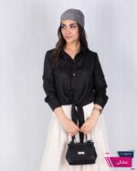 شومیز ساتن میله ای گره ای طرحدارMANA - Image 7