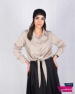 شومیز ساتن میله ای گره ای طرحدارMANA - Image 6