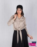 شومیز ساتن میله ای گره ای طرحدارMANA - Image 5