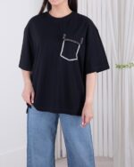 تیشرت دترونه باکسی تک جیب SHEEN